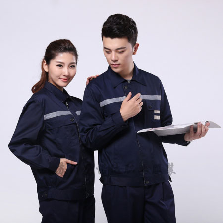 藏青拼米色滌棉線卡哈爾濱工作服AC090-QX